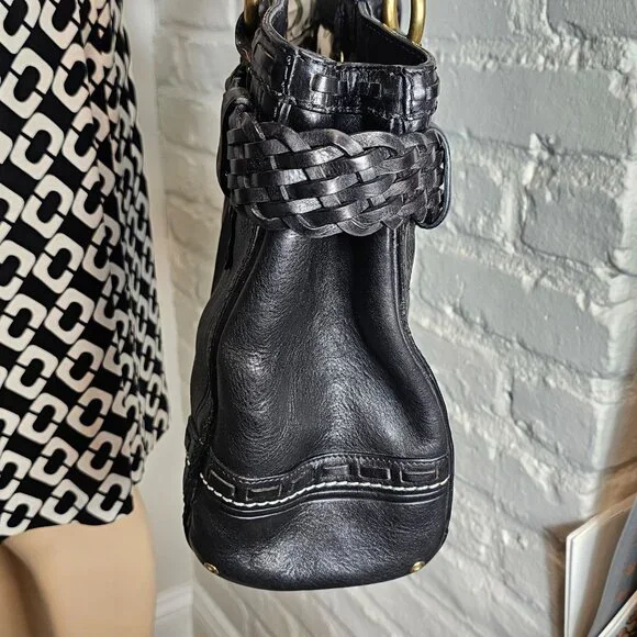 Coach Hamptons Leather Shoulder Bag Black Braided Strap Tassel Vintage - Picture 10 of 16